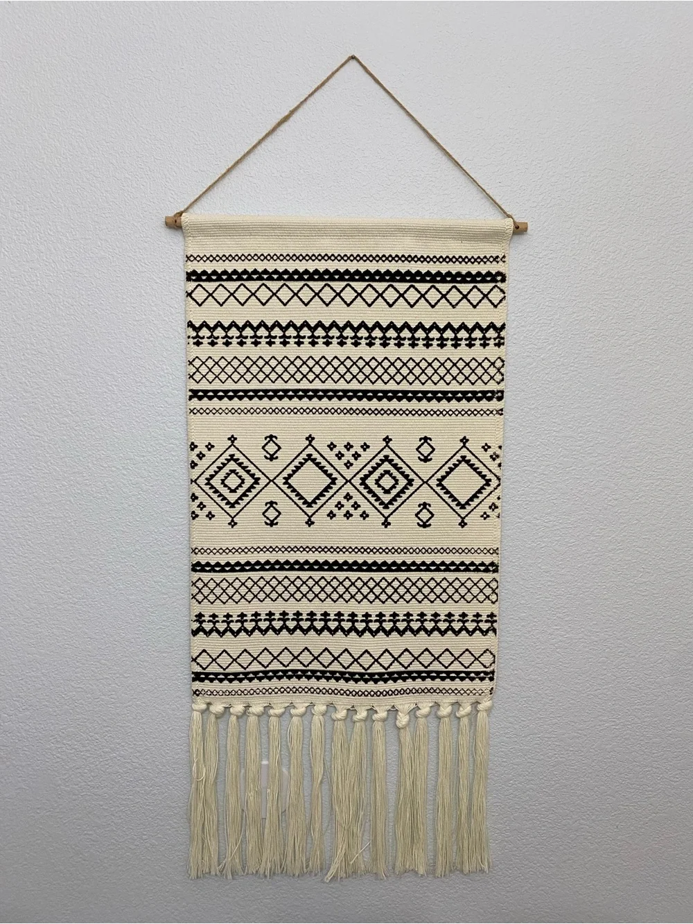 Boho Black & Cream Woven Wall Hanging Tapestry